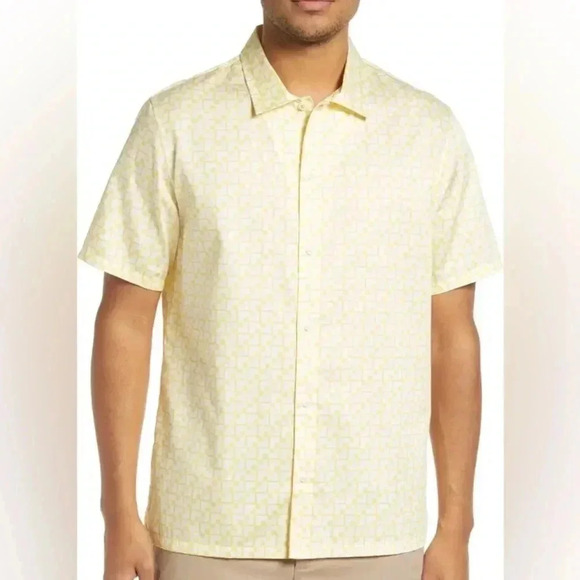 NEW Ted Baker Tiser Geo Print Short Sleeve Cotton Button Up size 5 XL - Picture 1 of 11
